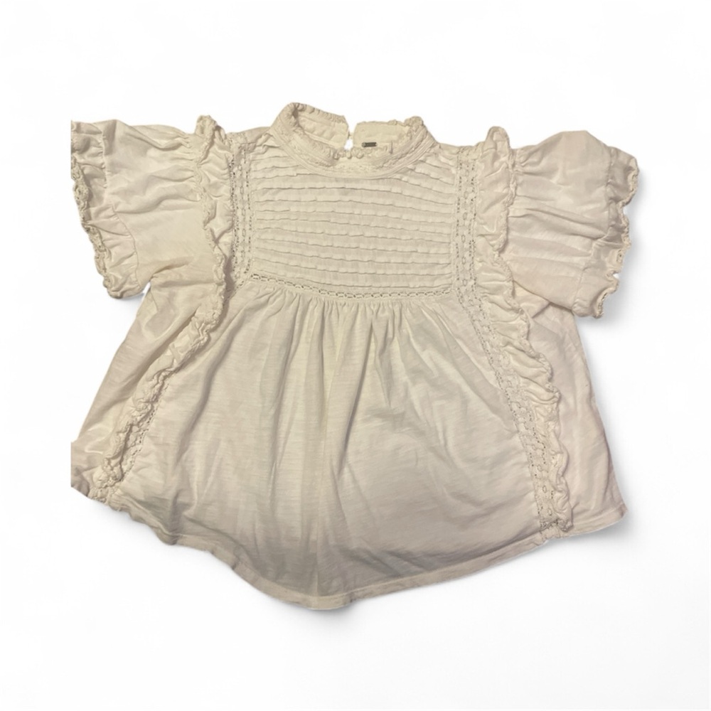Free People Cream Ruffled Blouse